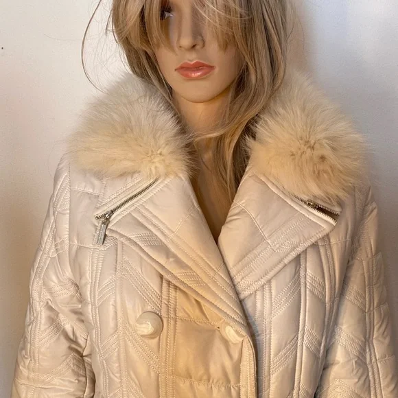 Just Cavalli quilted coat, off white, marked XL, but it’s a Medium - Picture 1 of 8